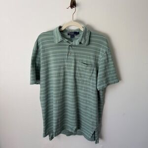 Polo Ralph Lauren Mens Large Sage Green Striped Geometric Pocket Polo Shirt